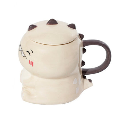 Frendorf | DinoSip Kreative Keramik Kaffeetasse | 450ml | Mit Löffel | Handbemalt | Milch- und Teebecher | Geschenkidee