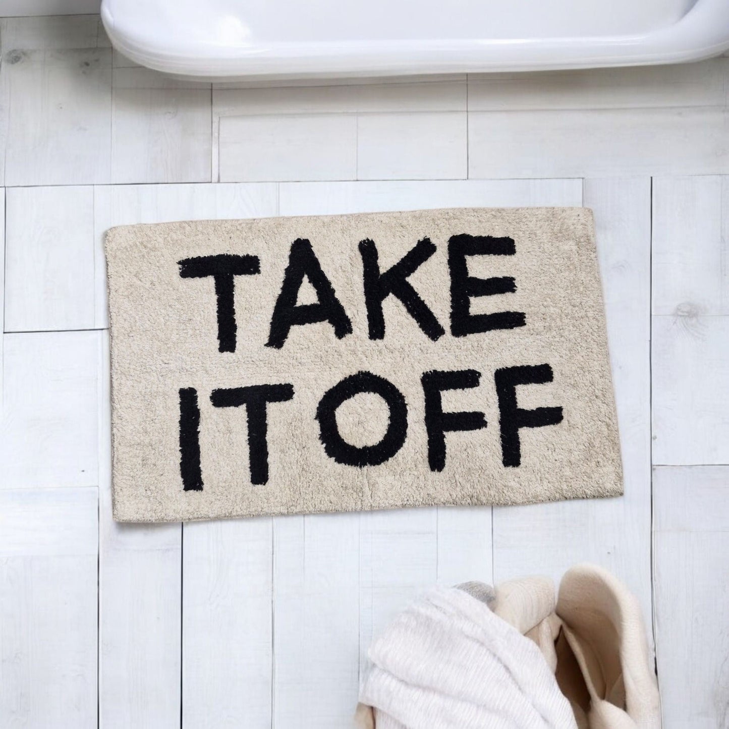 Frendorf | Beige TAKE IT OFF Badematte 50x80cm - 100% Baumwolle, weich & saugfähig, rutschfestes Design - schnelltrocknend & maschinenwaschbar, ideal für Badezimmer oder Schlafzimmer