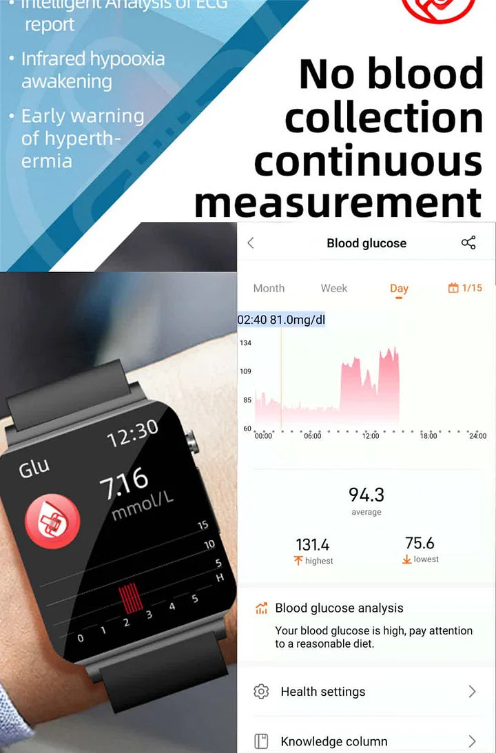 Frendorf | Suga Pro Smart Watch | Schmerzlose Blutzuckermessung & Lasertherapie Behandlung