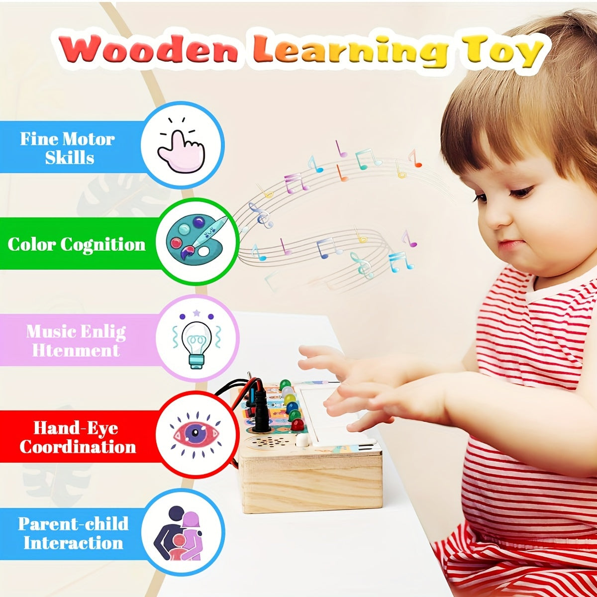 Frendorf | Bildungs-Musikspielbrett für Kinder - Lernen und Spielen mit Sound und Licht