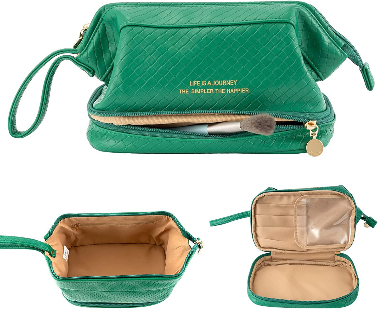 Frendorf | Abiudeng Große Make-up Tasche, Doppelschicht Kosmetiktasche, Reise Make-up Tasche, Leder Make-up Tasche, Kosmetische Reisetaschen, Tragbare Leder Kulturbeutel, Geräumige Kosmetiktasche für Frauen und Mädchen