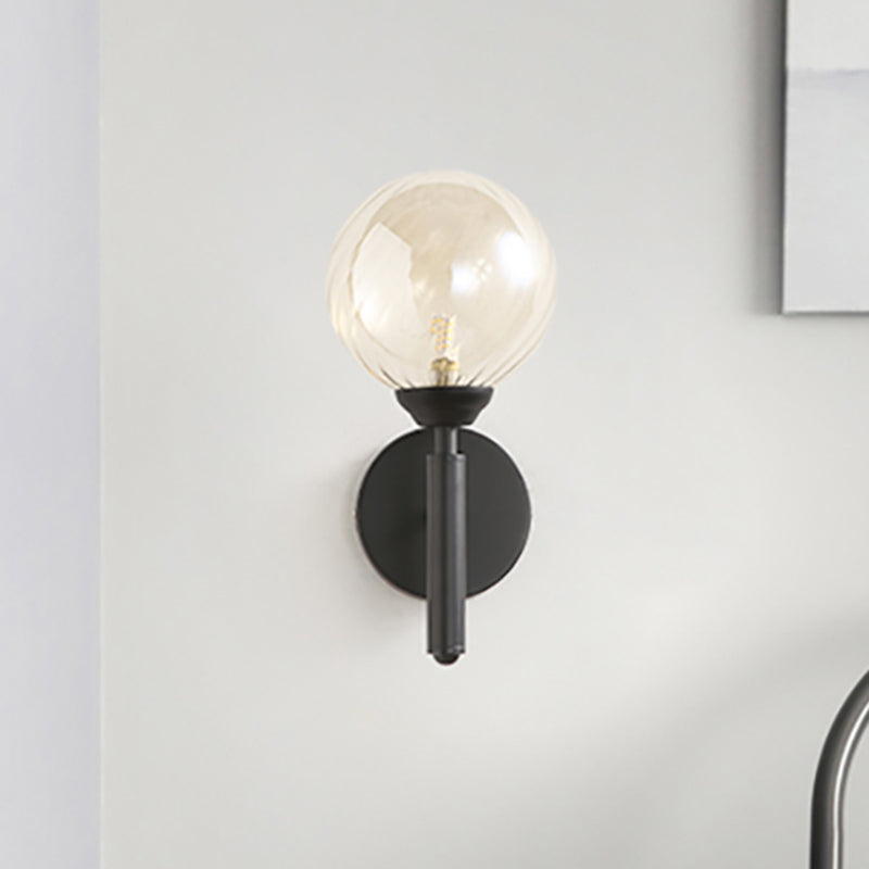 Frendorf | Klares strukturiertes Glas schwarzer Wandlicht runde 1-Lichter moderne Wandleuchte für Schlafzimmer