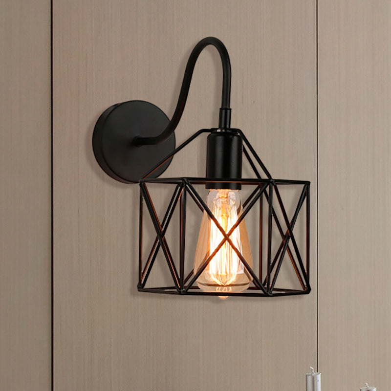Frendorf | Schwarze X-Cage Wandbeleuchtung mit Gooseneck-Arm Retro Loft Metall 1 Licht Bar Wandmontage Licht