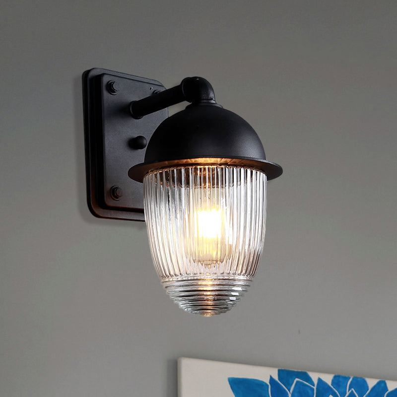 Frendorf | Geribde Glazen Zwarte Wandlamp Dikke Jelly Jar 1-Licht Industrieel Wandarmatuur, 5"/6" Breed