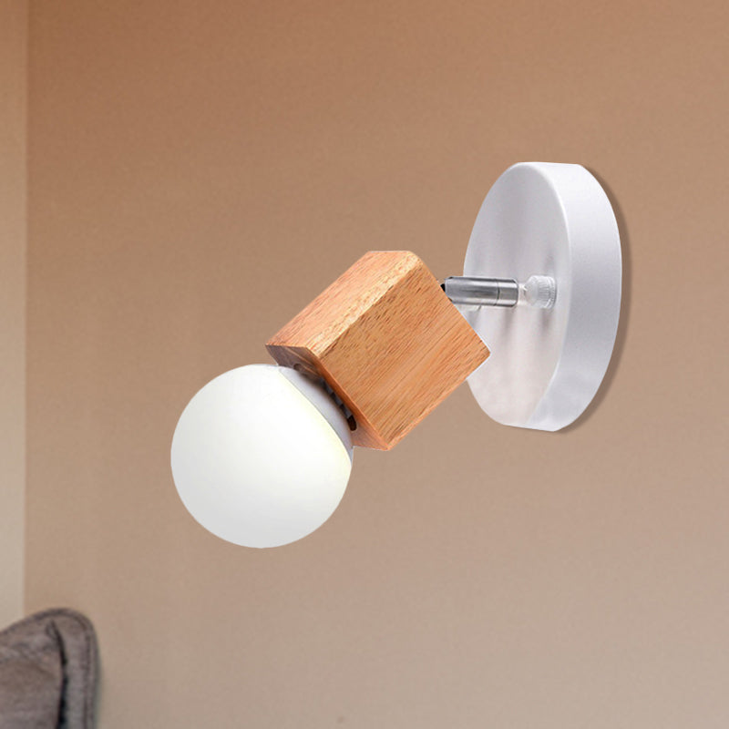 Frendorf | Zwart/Wit 1 Hoofdwandlamp Sconces Industrieel Stijl Houten Vierkante Wandmontage Lamp met Circulaire Wandplaat