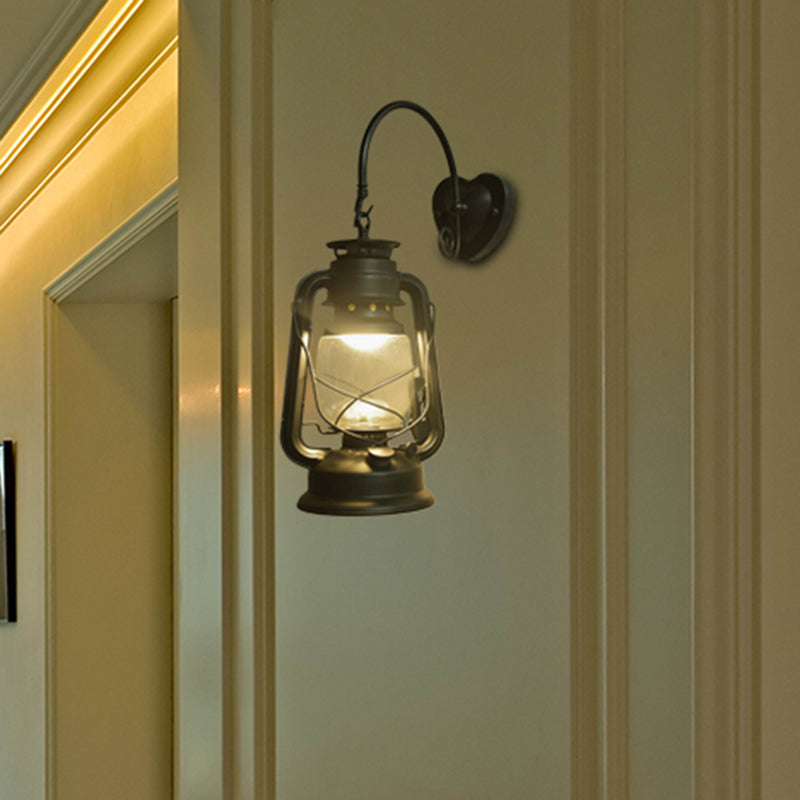 Frendorf | Coastal Lantern Wandverlichting Fixture 1 Gloeilamp Helder Glas Wandlamp in Zwart/Bronze/Koper voor Gang