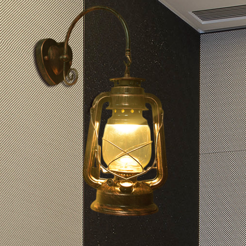 Frendorf | Coastal Lantern Wandverlichting Fixture 1 Gloeilamp Helder Glas Wandlamp in Zwart/Bronze/Koper voor Gang
