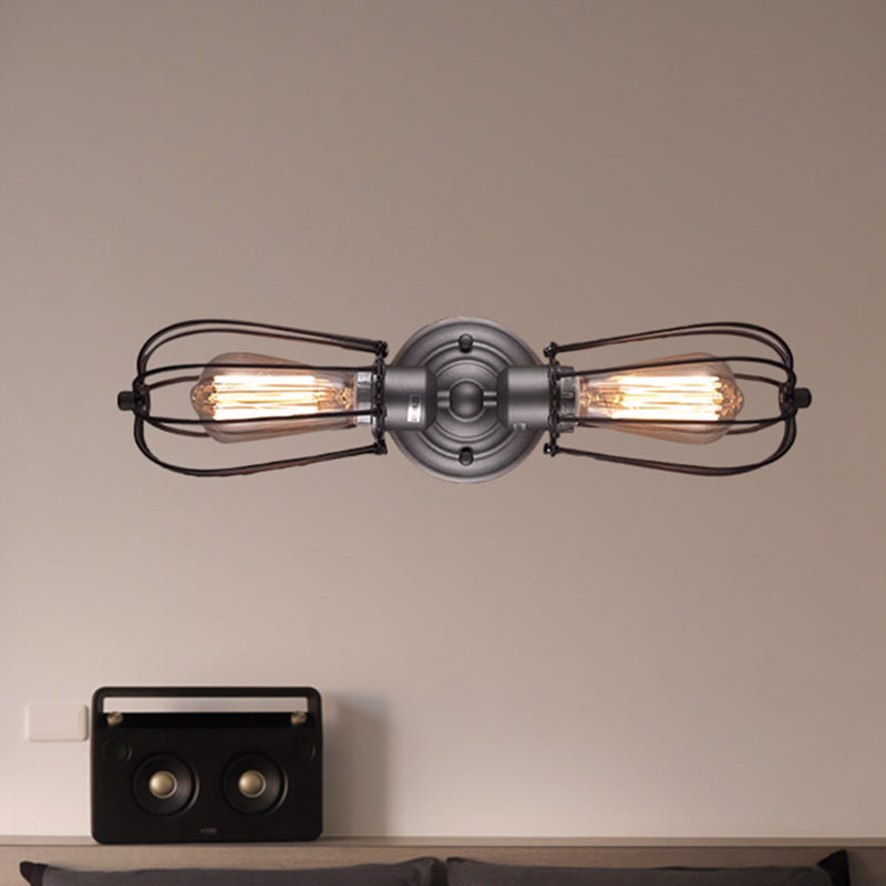 Frendorf | Metal Bulb Vormen Wandmontage Licht met Kooi Schaduw Industriële Vintage 1/2-Licht Restaurant Wandlamp in Zwart/Nikkel