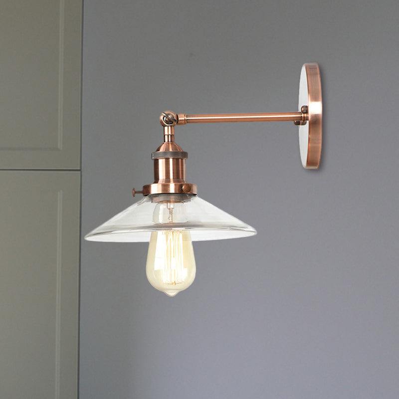 Frendorf | Kegelförmige Schlafzimmer Wandlicht Leuchte Vintage Klarglas 1 Licht Kupfer Wandleuchte Lampe