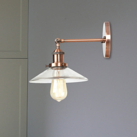 Frendorf | Kegelförmige Schlafzimmer Wandlicht Leuchte Vintage Klarglas 1 Licht Kupfer Wandleuchte Lampe