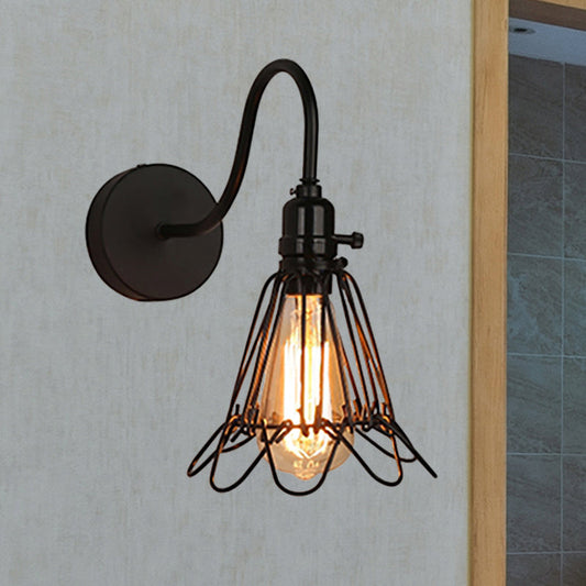 Frendorf | 1 Kopf Metall Wandlampe Antik Stilvoll Schwarz Drahtgestell Restaurant Wand Sconce Licht mit Blütenblattdesign