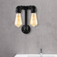 Frendorf | 2 Lichten Wandverlichting met Pijp en Open Gloeilamp Metaal Magazijnstijl Badkamer Wandlamp in Brons/Zwart