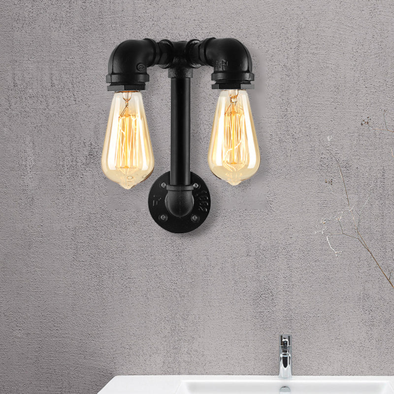 Frendorf | 2 Lichten Wandverlichting met Pijp en Open Gloeilamp Metaal Magazijnstijl Badkamer Wandlamp in Brons/Zwart