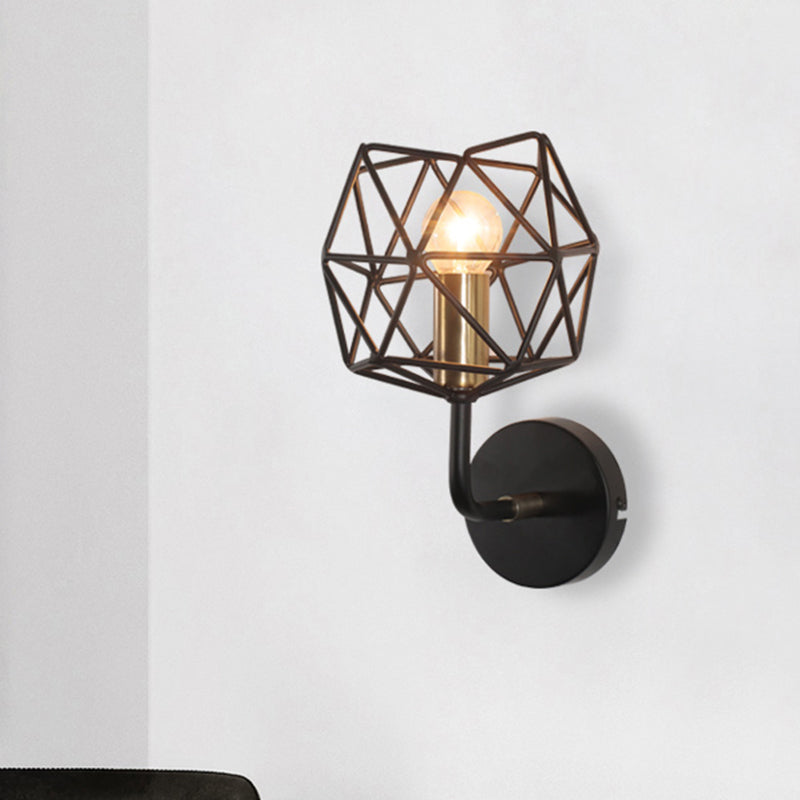 Frendorf | Schwarze Polyhedron Globus Wand Leuchte Licht Vintage Retro Metall 1 Licht Schlafzimmer Wandmontage Licht