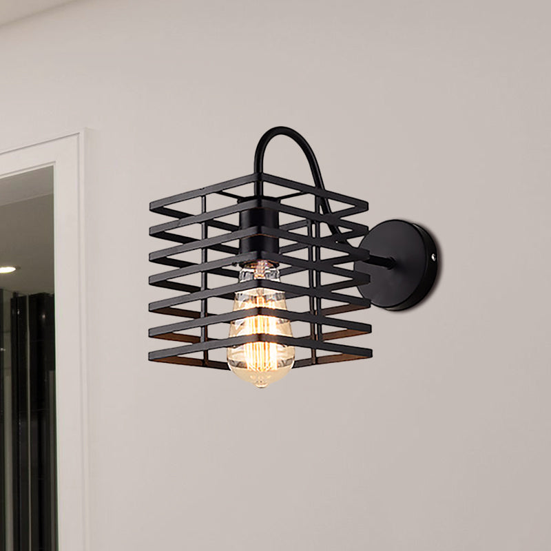 Frendorf | Rahmen Quadratisch Metall Wandbeleuchtung Retro Industriell 1 Glühbirne Wohnzimmer Wandleuchte Lamp in Schwarz