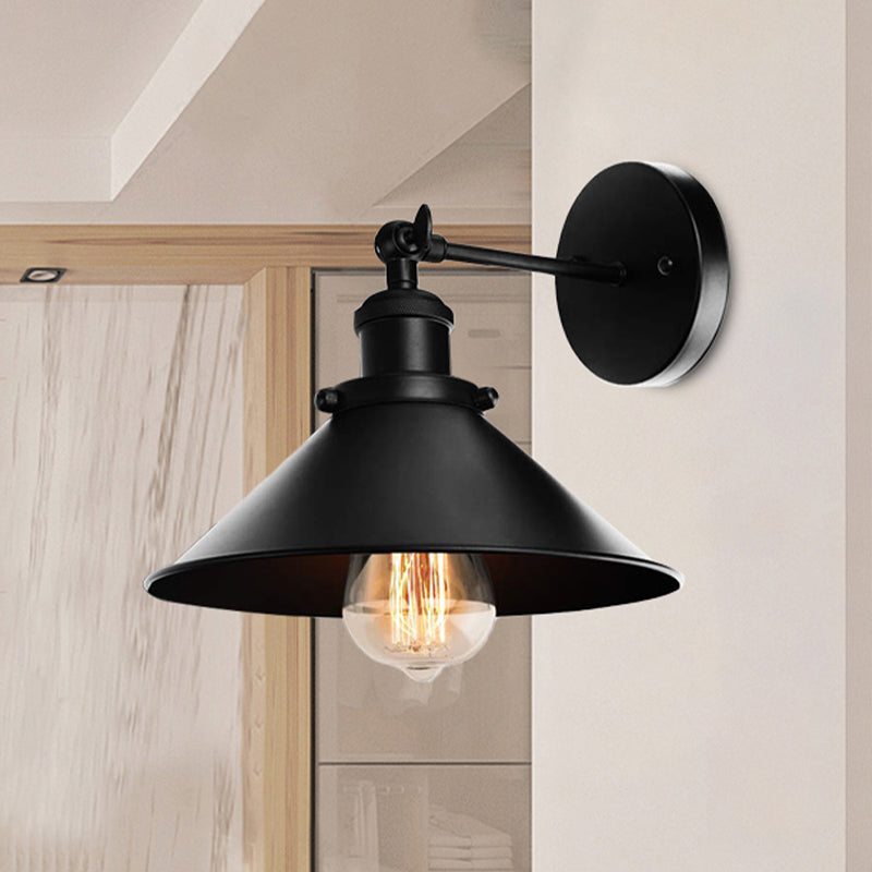 Frendorf | Metallic Conische Wandlamp Licht Loftstijl 1 Licht Woonkamer Verstelbare Wandmontage Licht in Zwart, 2 Pakketten