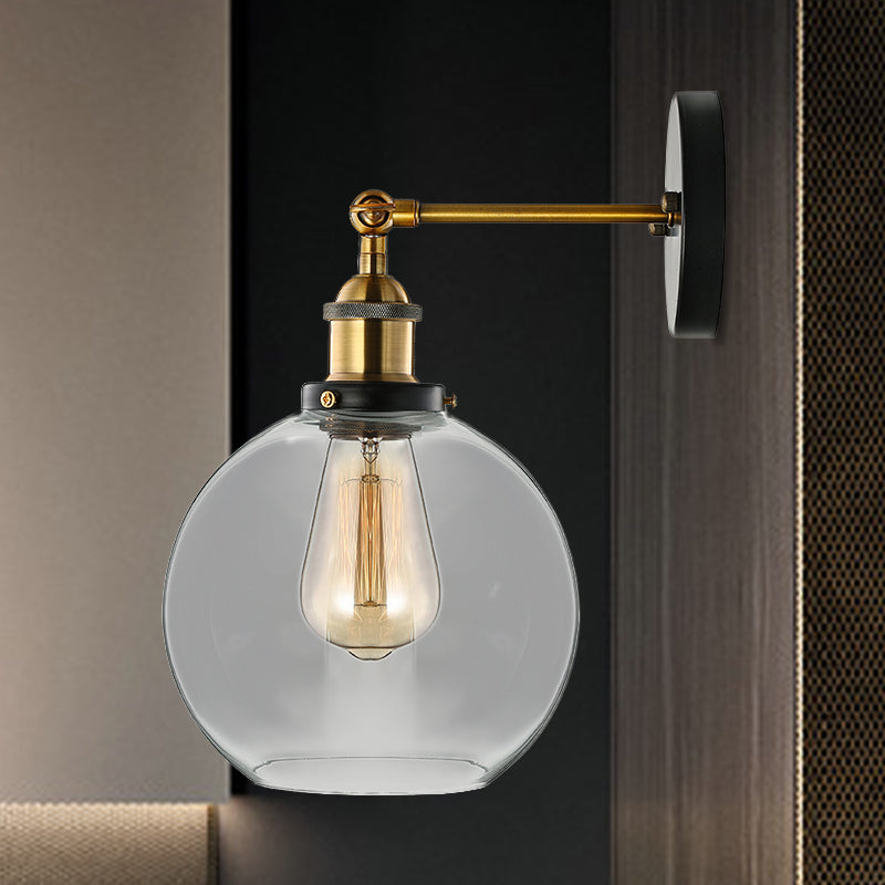 Frendorf | Klarer Glasblasen-Wand sconces Antiquitäten 1 Licht Wohnzimmer Beleuchtung Fixture in Messing