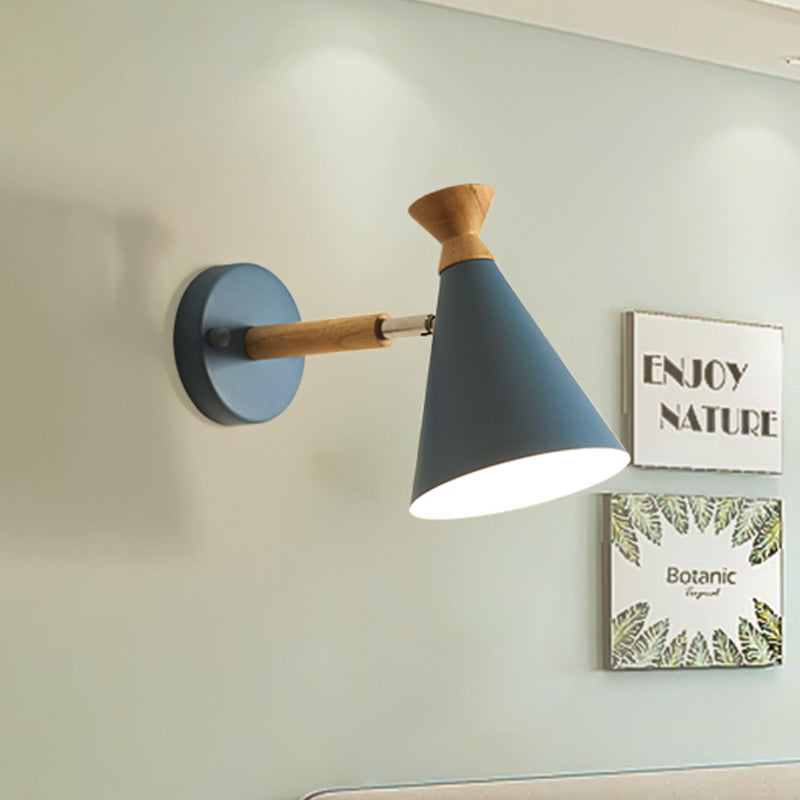Metall Kegel Schirm Wandlampe Nordischer Stil Drehbar 1 Licht Nachttisch Leseleuchte in Blau/Grün/Grau/Weiß