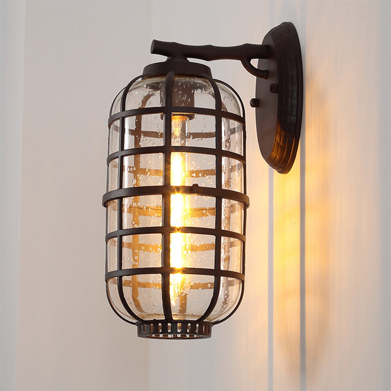 Frendorf | Gecageerde Zaden Glas Wandgemonteerde Lamp Industriële Enkele Gloeilamp Buitensculptuur Licht in Zwart/Bronze, 5.5"/6"/8" Breed