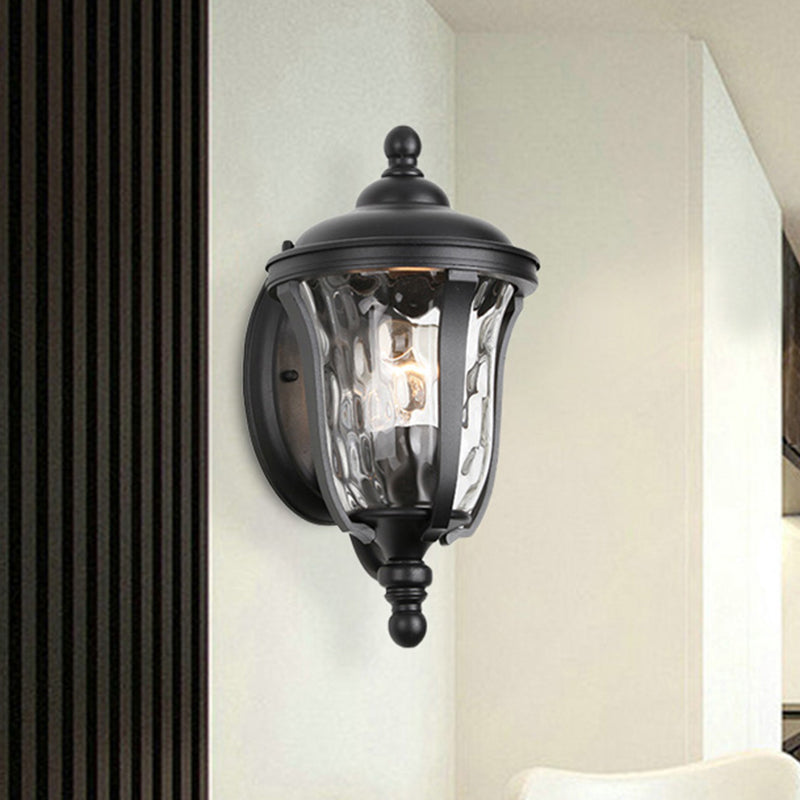 Frendorf | Urn Dimpled Glass Wandmontage Lamp Industrial Einzelne Glühbirne Außen Wandleuchte in Schwarz, 8"/10"/11" B