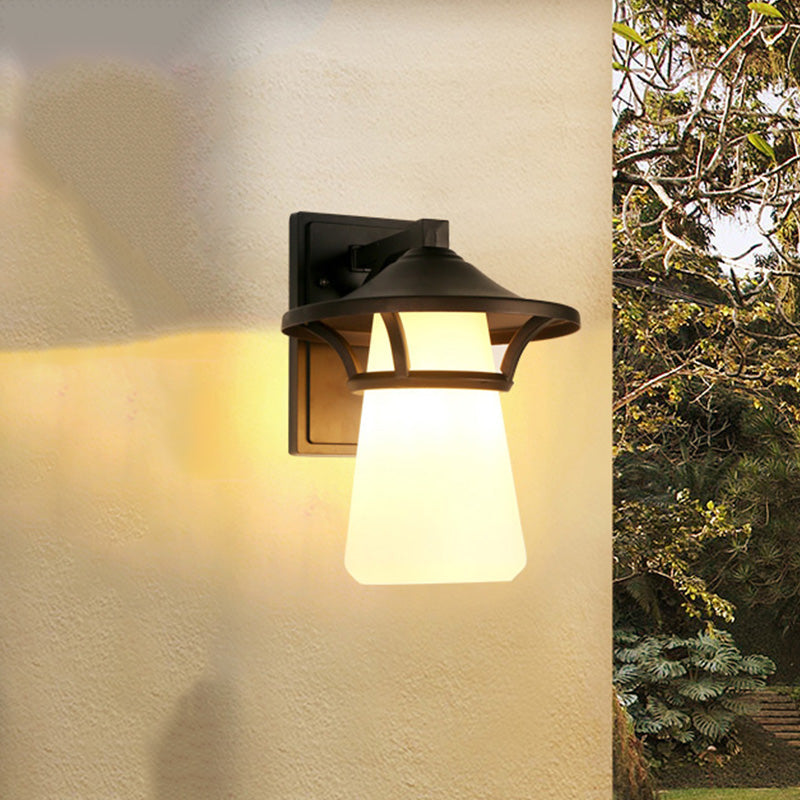 Frendorf | Eén Lamp Wandlamp Verlichting Cone/Uiteindige Schaduw Gebubbeld/Opale Glas Industriële Ingangslichtarmatuur in Zwart