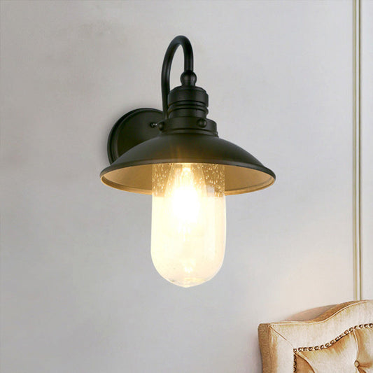 Frendorf | Eén Lamp Wandlamp Verlichting Cone/Uiteindige Schaduw Gebubbeld/Opale Glas Industriële Ingangslichtarmatuur in Zwart