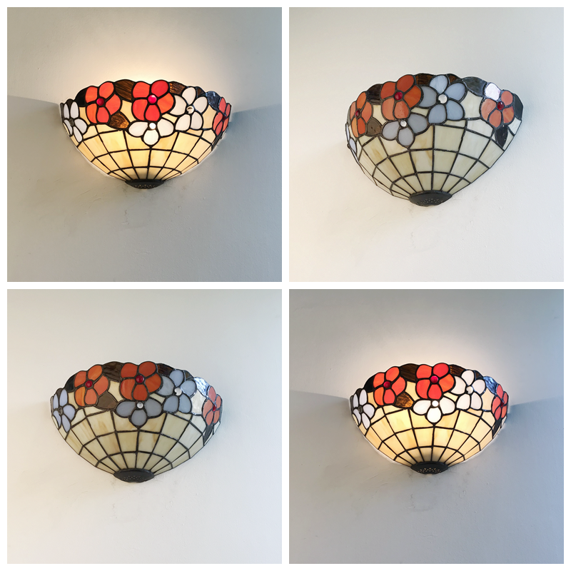 Frendorf | Blumenmuster Wandlicht Tiffany Vintage Muschel Wandleuchte in Beige/Pink-Weiß für Flur Büro