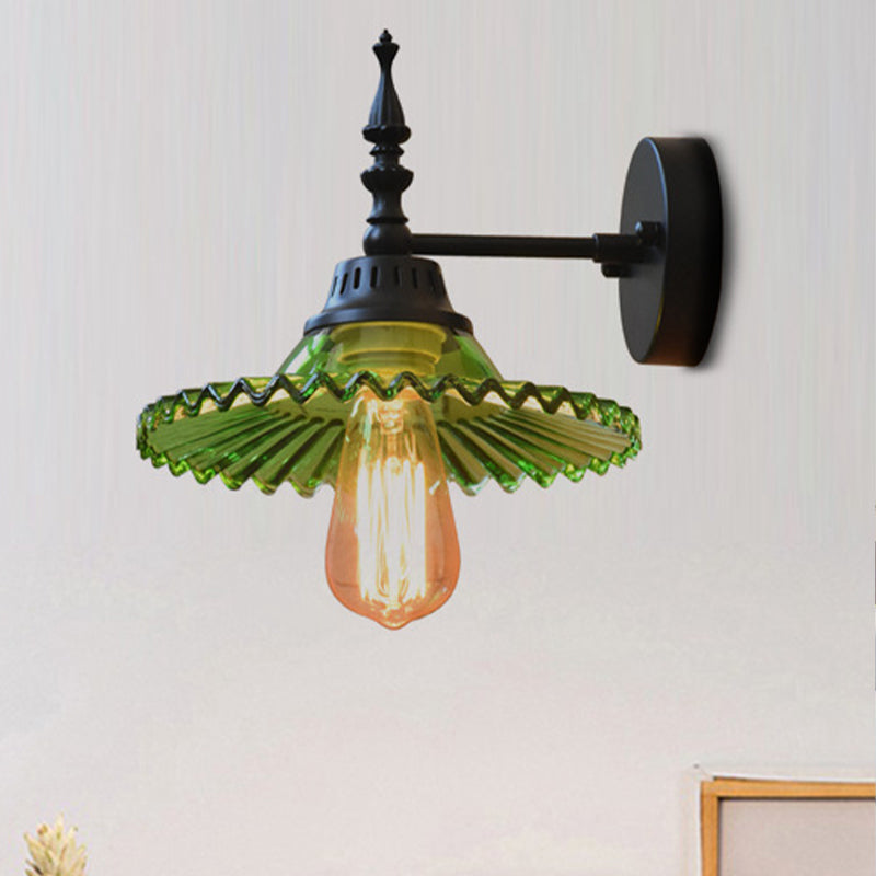 Frendorf | Klar/Grün Glas Schwarze Wandleuchte Kegel/Breite Flare 1-licht Industrie Wandlampe für Wohnzimmer