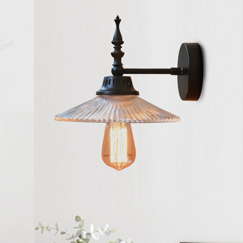 Frendorf | Klar/Grün Glas Schwarze Wandleuchte Kegel/Breite Flare 1-licht Industrie Wandlampe für Wohnzimmer