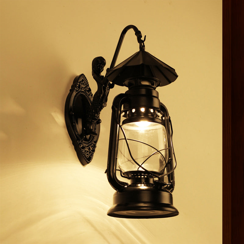 Frendorf | Kerosene Klare Glas Wandlamp Kust Enkel Peertje Woonkamer Sconces Lamp in Zwart/Antiek Messing