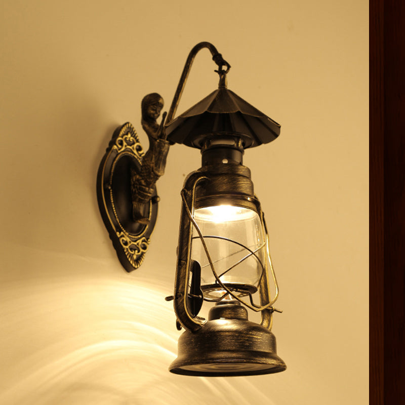 Frendorf | Kerosene Klare Glas Wandlamp Kust Enkel Peertje Woonkamer Sconces Lamp in Zwart/Antiek Messing