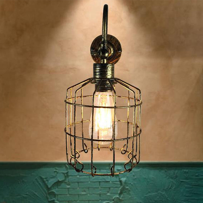 Frendorf | Vogelkooi IJzeren Wandverlichting Rustiek Stijlvol 1 Licht Restaurant Mini Wandlamp Armatuur in Antiek Messing/Geleefd Koper