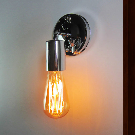 Frendorf | Polished Chrome Mini Wandleuchte Industrielles Metall 1 Kopf Schlafzimmer Wandmontage Licht mit Offener Glühbirne