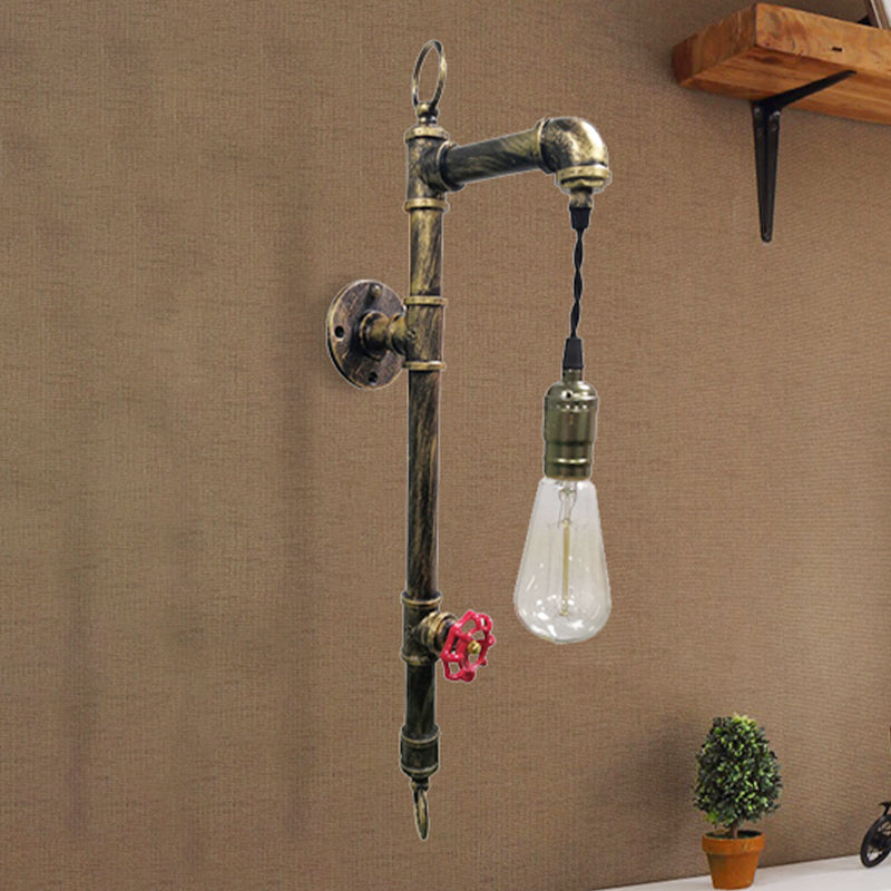 Frendorf | Antieke Messing Pijp Wandlamp Rustic Industrieel IJzer 1 Licht Woonkamer Wandlamp met Hangende Gloeilamp