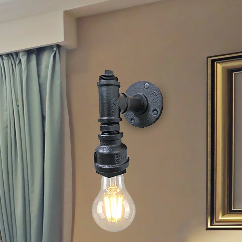 Frendorf | 1 Licht Eisen Wand Sconces Beleuchtung Industriell Schwarz/Gebürstetes Silber Bare Bulb Innen Wand Montiert Lampe mit Wasserrohr