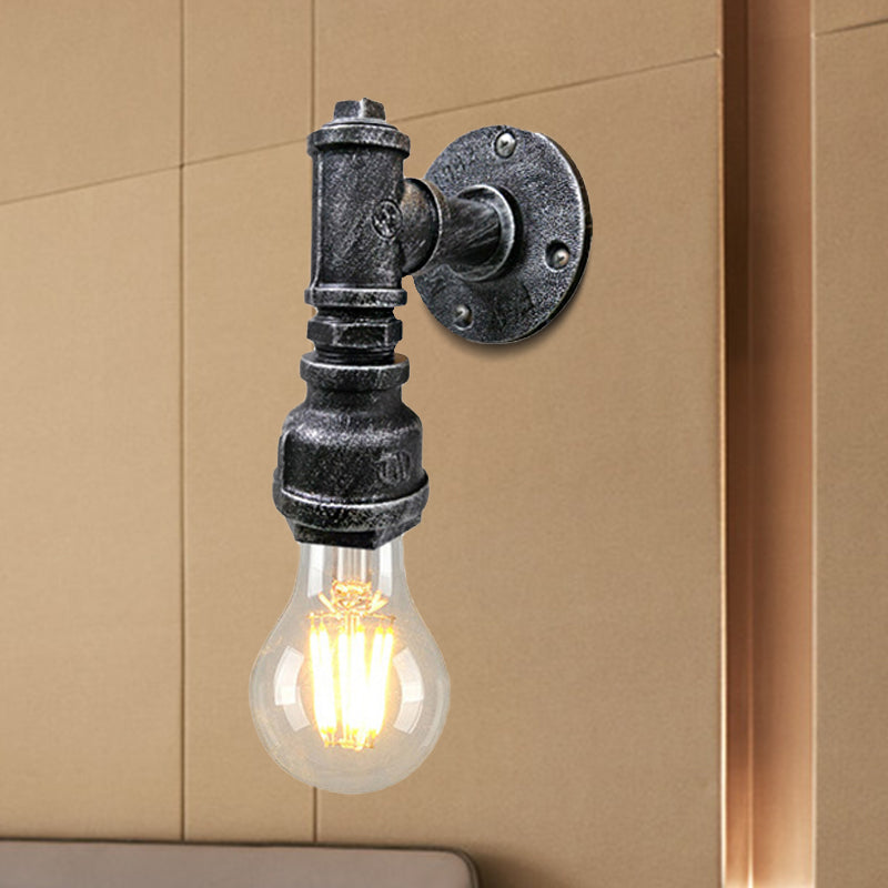 Frendorf | 1 Licht Eisen Wand Sconces Beleuchtung Industriell Schwarz/Gebürstetes Silber Bare Bulb Innen Wand Montiert Lampe mit Wasserrohr