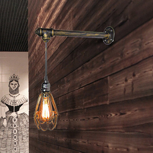 Frendorf | Industrieller Stil Drahtrahmen Wandlampenarmatur mit Rohr 1 Licht Schmiedeeisen Wandlicht in Patina-Feuerbronze