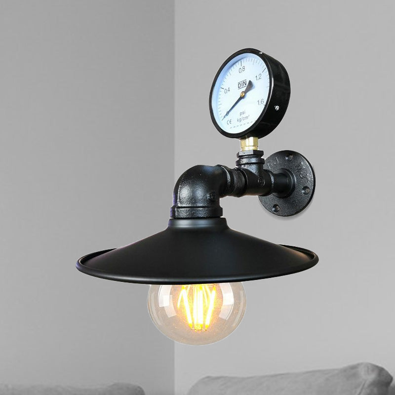 Frendorf | 1 Glühbirne Flared Wandbeleuchtung mit Gauge Deco Vintage Industrie Schwarz/Wetterschutz Kupfer Metallisch Sconce Lampe