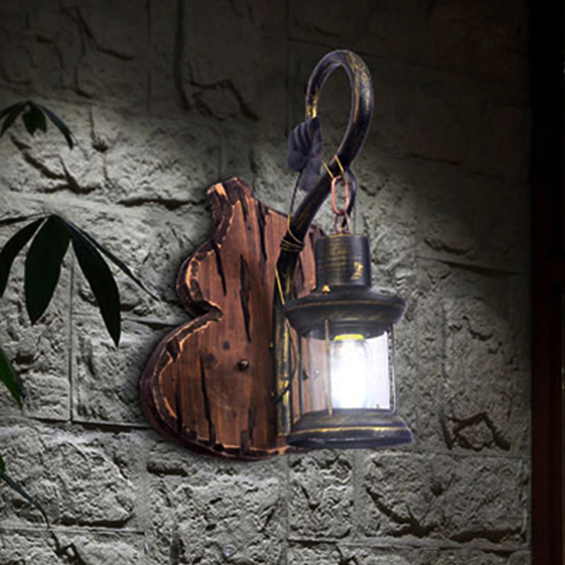 Frendorf | Coastal Lantern Wandverlichting Armatuur 1 Lamp Duidelijk Glas Wandlamp in Antiek Messing met Kalebas Achterplaat