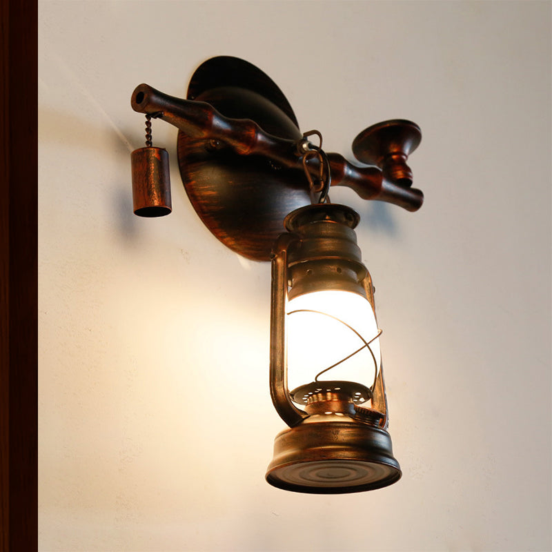 Frendorf | Opal Glas Lantaarn Wandlamp Kust 1 Licht Eetkamer Verlichtingsarmatuur in Antiek Koper met Pijp