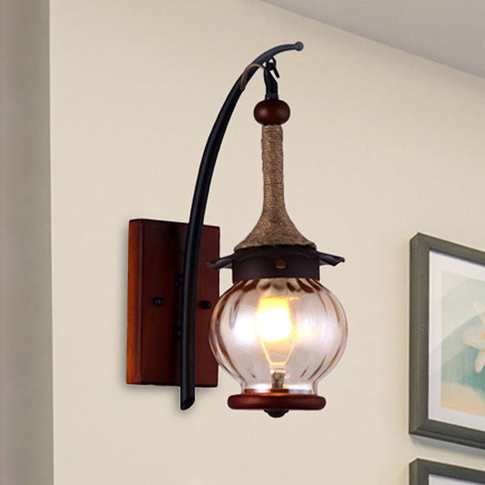 Frendorf | Amber Gekrabbelde Glazen Lantern Wandlamp Rustiek Enkel Licht Wandmontage voor Binnen