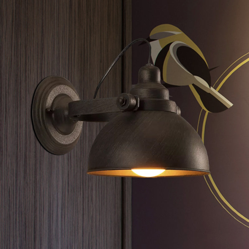 Frendorf | 1 Glühbirne Kuppel Wandlampe Licht Antik Stil Schwarz/Rost Schmiedeeisen Wandmontage Licht für Flur
