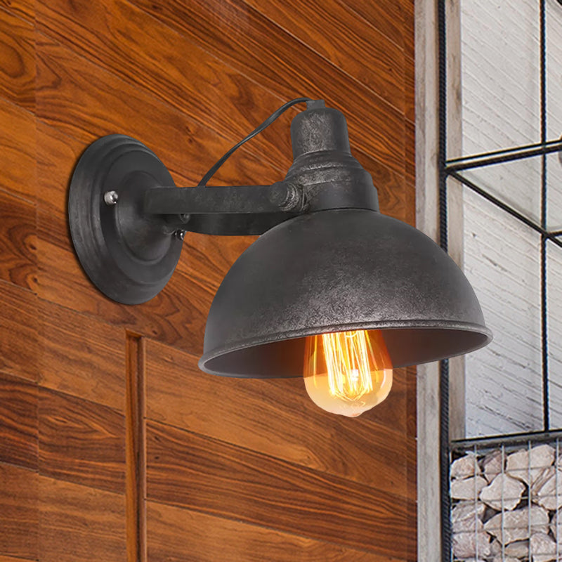 Frendorf | 1 Glühbirne Kuppel Wandlampe Licht Antik Stil Schwarz/Rost Schmiedeeisen Wandmontage Licht für Flur