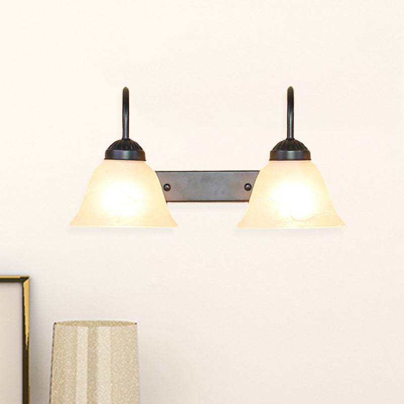 Frendorf | 2 Lichten Bel Shade Sconcepunt Lichtarmatuur Industrieel Zwart Opal Glas Wandlamp voor Slaapkamer