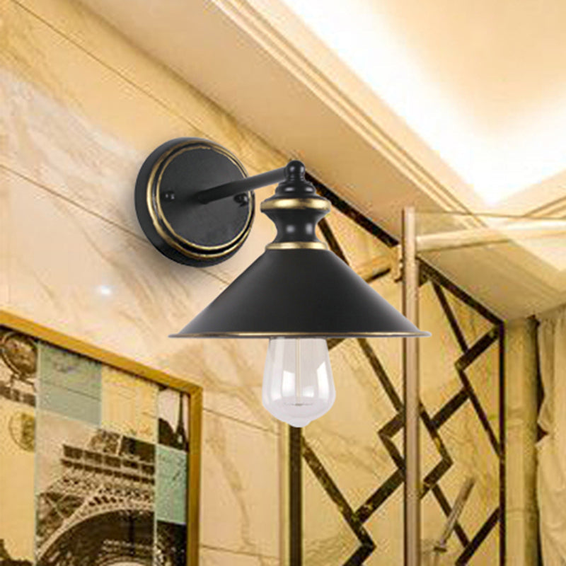 Frendorf | Metallische schwarze Wandlampe konische Schirm 1 Licht Industrie Stil Wandleuchte für Esszimmer