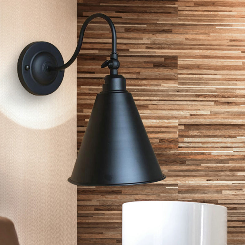 Frendorf | 1 Kopf Kegelförmige Wandbeleuchtung Industriell Schwarze Metall Wandleuchte mit Flexarm für Schlafzimmer