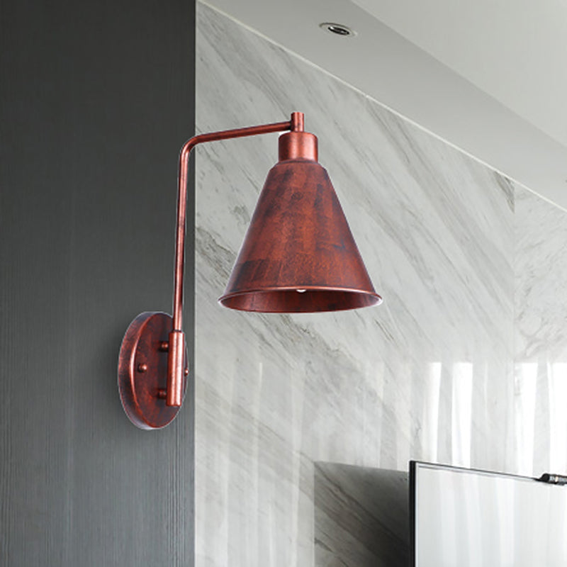 Frendorf | 1 Glühbirne Konische Wandlampe Vintage Stil Schwarz/Rost Eisen Wandmontierte Lampe mit Winkelarm für Bauernhaus