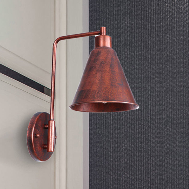 Frendorf | 1 Glühbirne Konische Wandlampe Vintage Stil Schwarz/Rost Eisen Wandmontierte Lampe mit Winkelarm für Bauernhaus