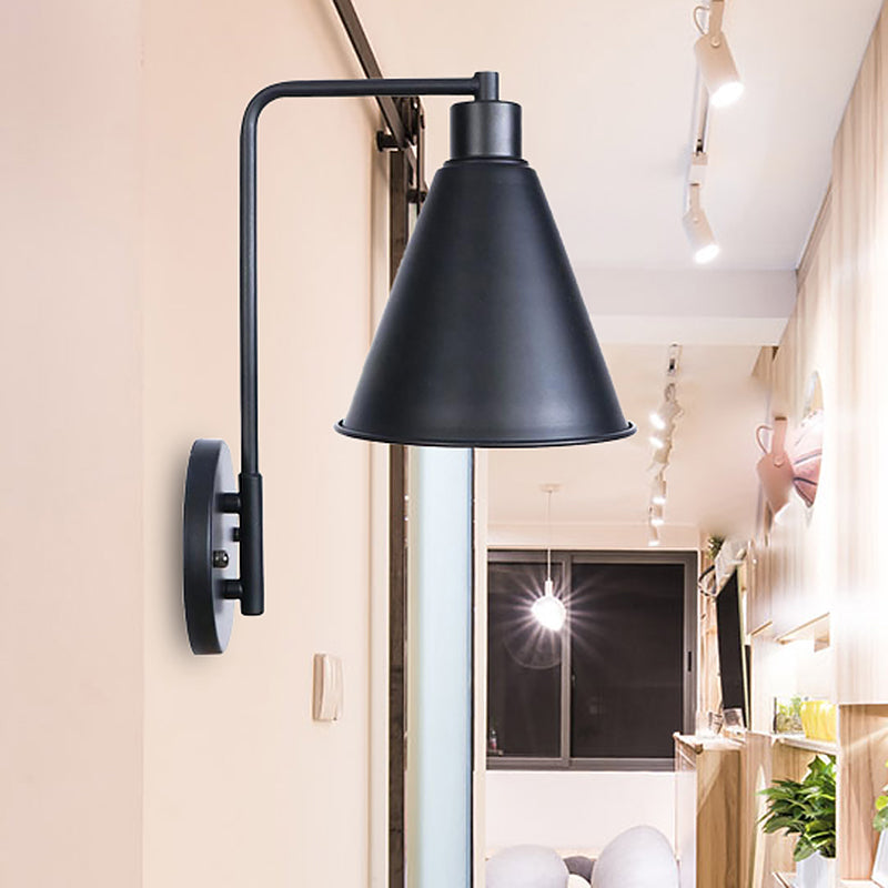 Frendorf | 1 Glühbirne Konische Wandlampe Vintage Stil Schwarz/Rost Eisen Wandmontierte Lampe mit Winkelarm für Bauernhaus