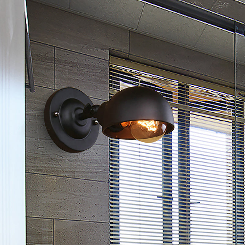 Frendorf | 1 Kopf Wandmontage Licht Loft Stil Kuppel Schatten Metall Verstellbare Wandleuchte in Schwarz für Schlafzimmer